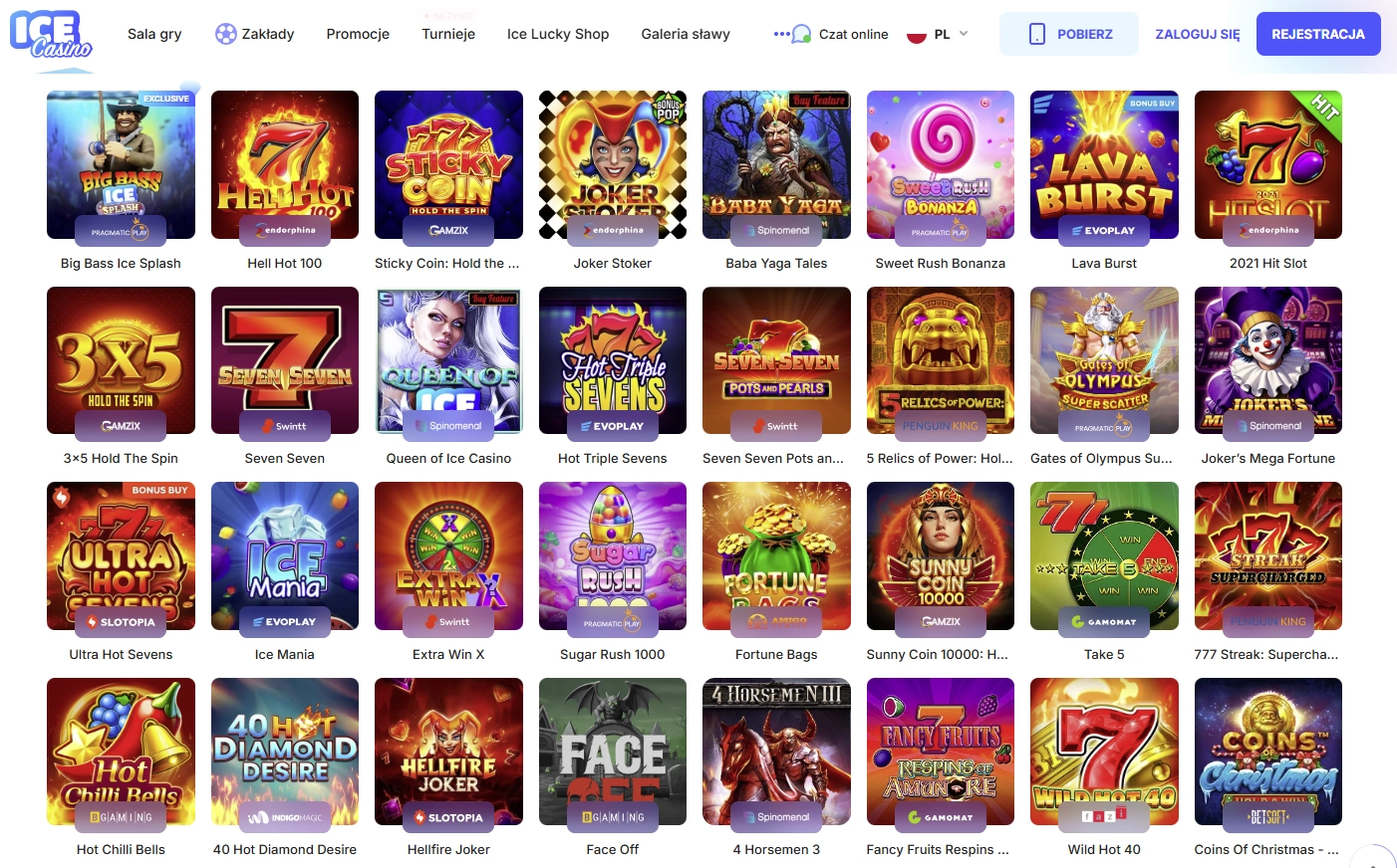 Ice Casino - Wybór gier