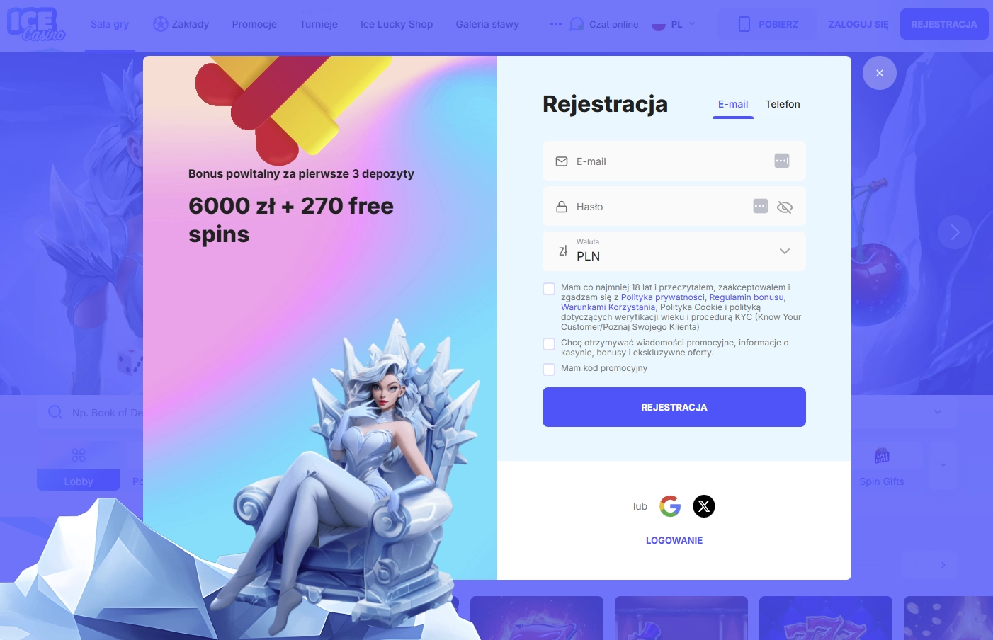 Ice Casino - Formularz rejestracji